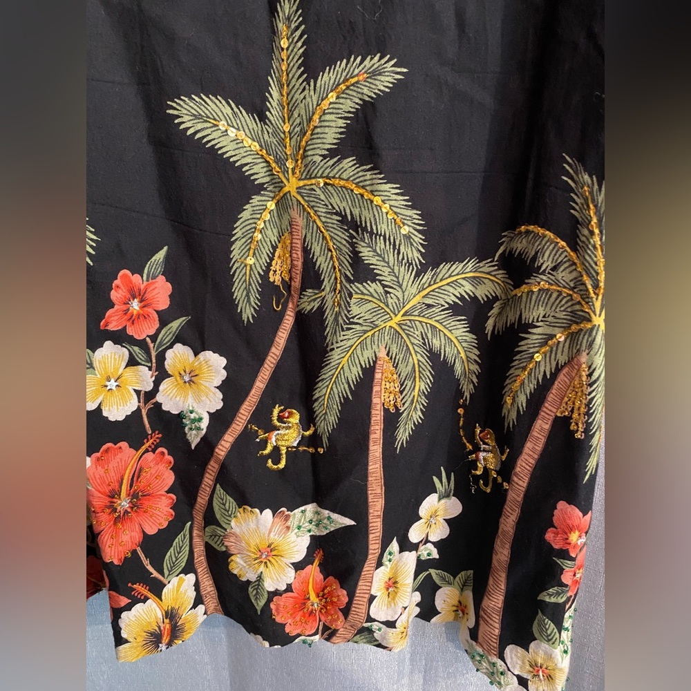 VTG Peppermint bay Black Tropical Floral Midi Dress size medium - Picture 2 of 6